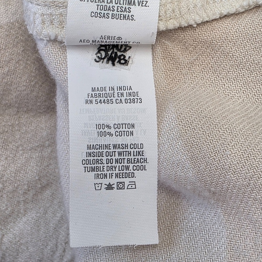 Aerie Womens XXS Tan‎ Cream Plaid Flannel Shirt Long Sleeve Button Up Top - Picture 4 of 6